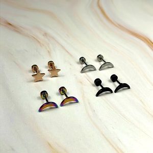 8 Pcs 18G 316L Stainless Steel Moon Star Stud Earrings Barbell Piercing Studs